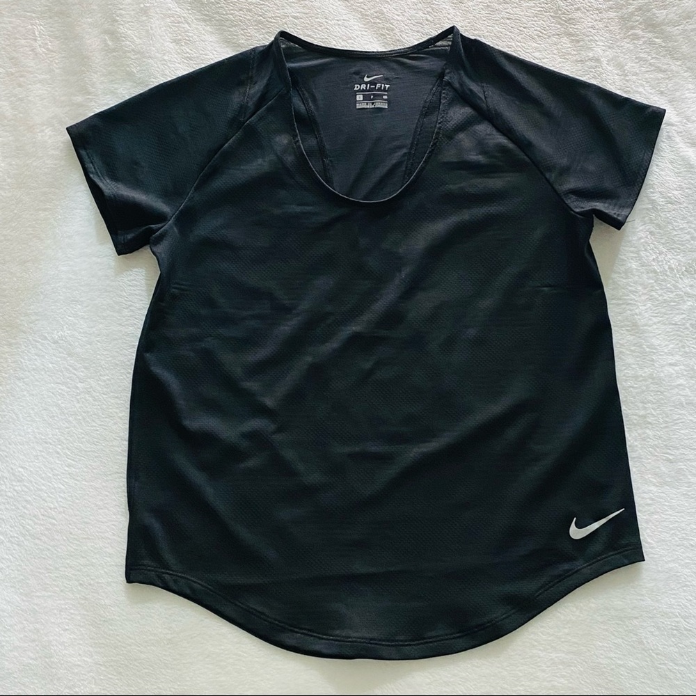 Nike DRI Fit Scoop Neck Short Sleeve Mesh Back Tee Shirt Womens S Black
